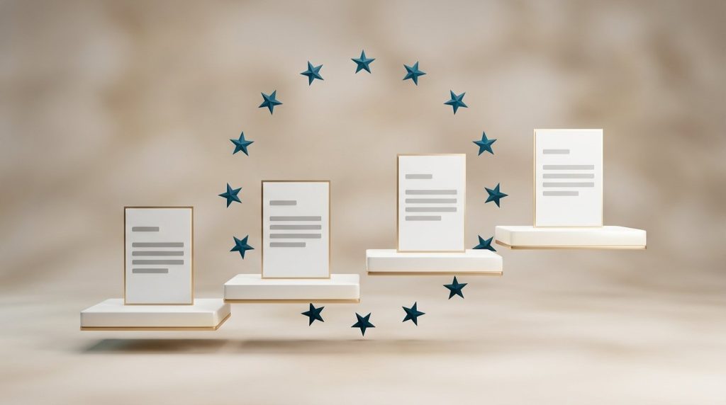 Escalones del calendario europeo del IVA digital con documentos electrónicos