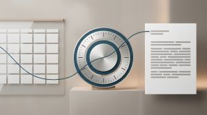 Calendario, reloj y documento que representan la revision de jornada y nominas